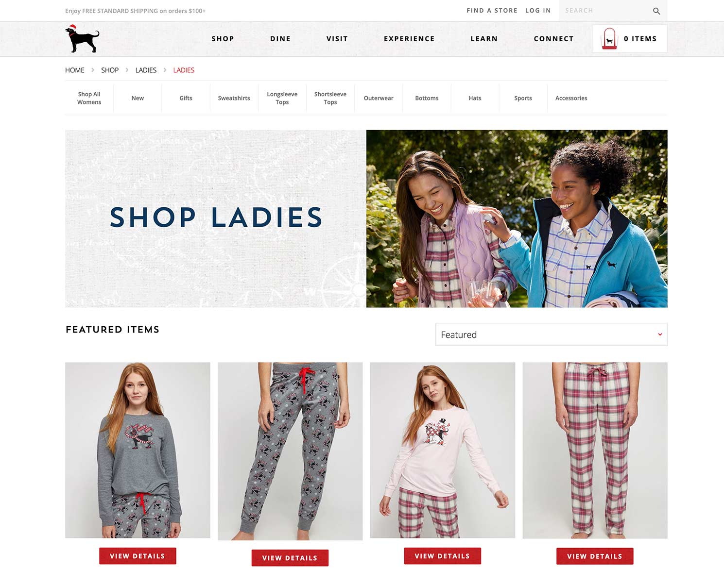 The Black Dog website design Shop Ladies page