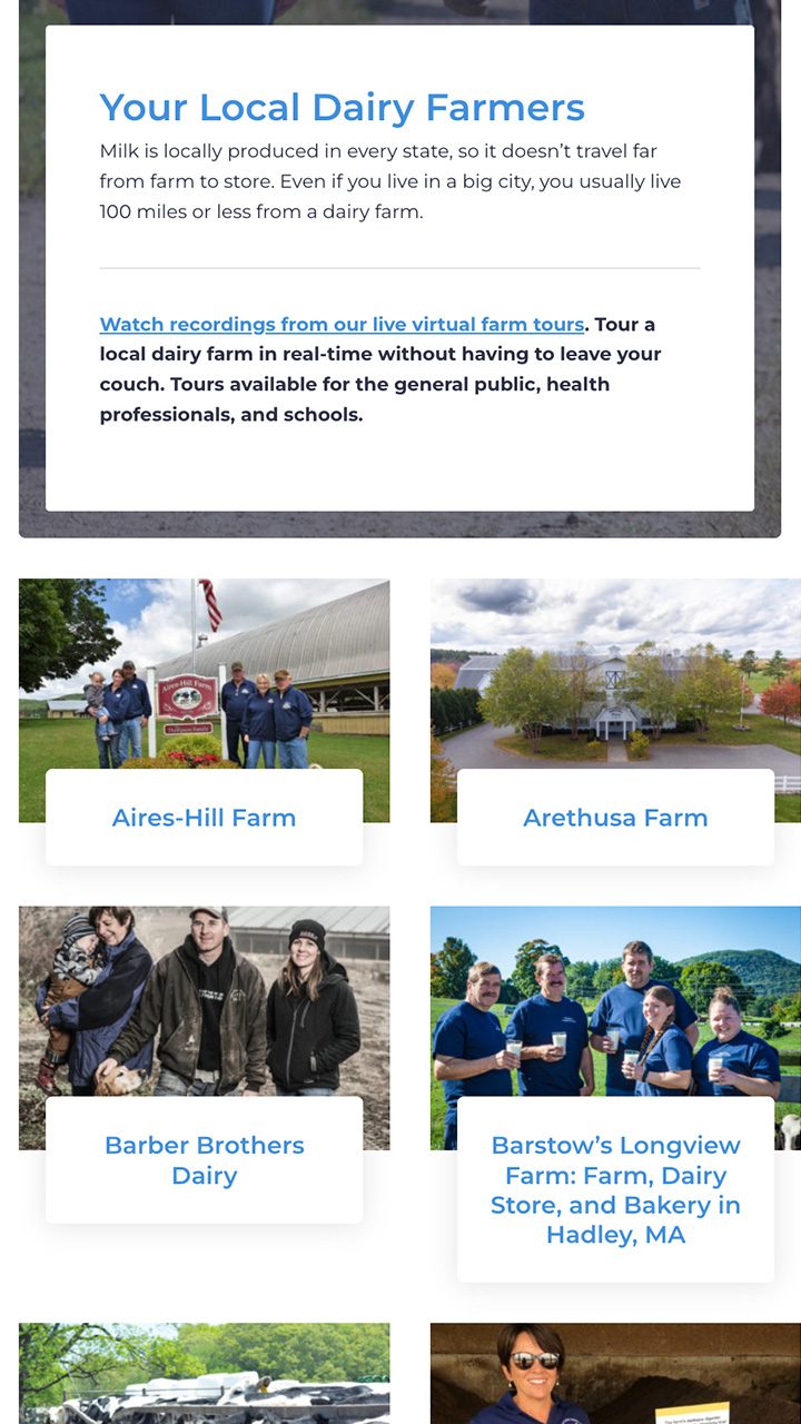 New England Dairy website design Farm Families