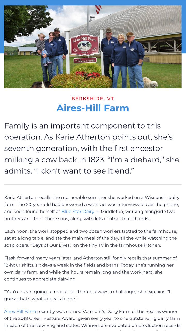 New England Dairy website design Farm Families