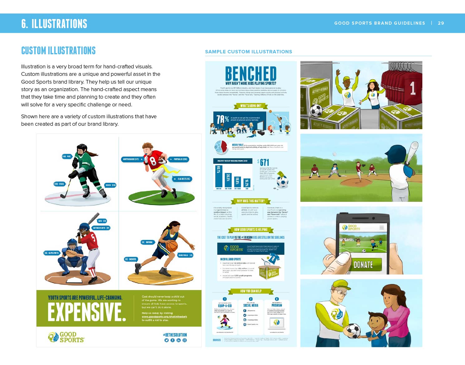 Good Sports Brand Guide showing illustration guidelines