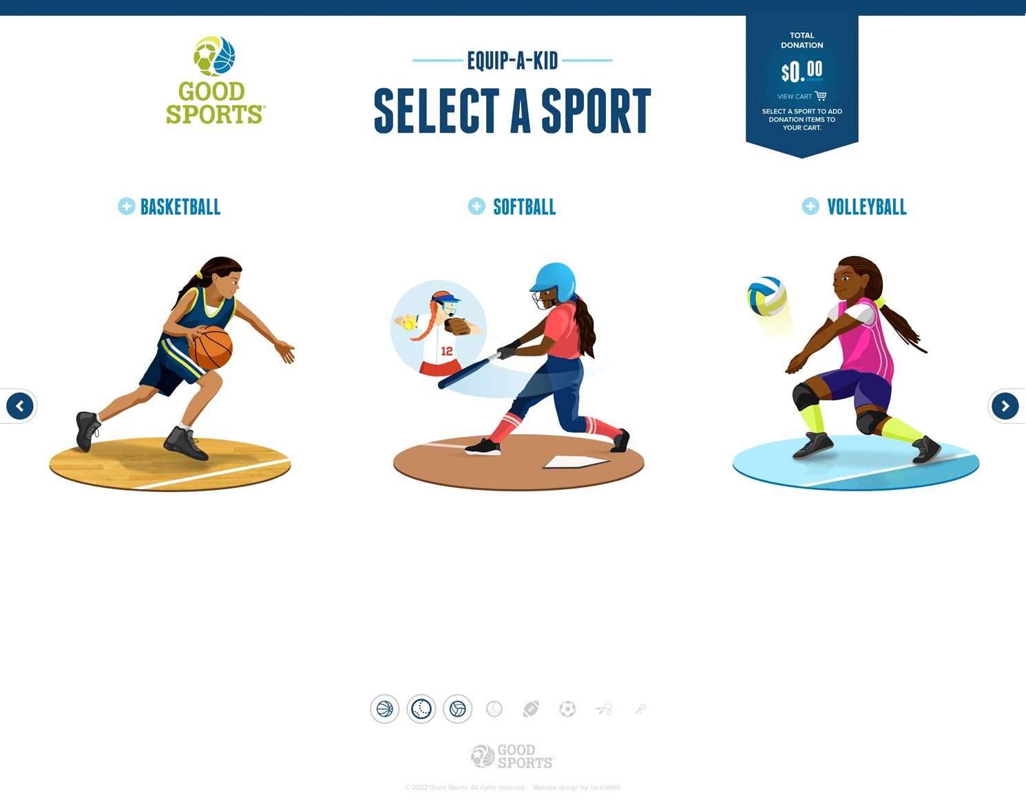 Good Sports Equip-A-Kid select a sport page