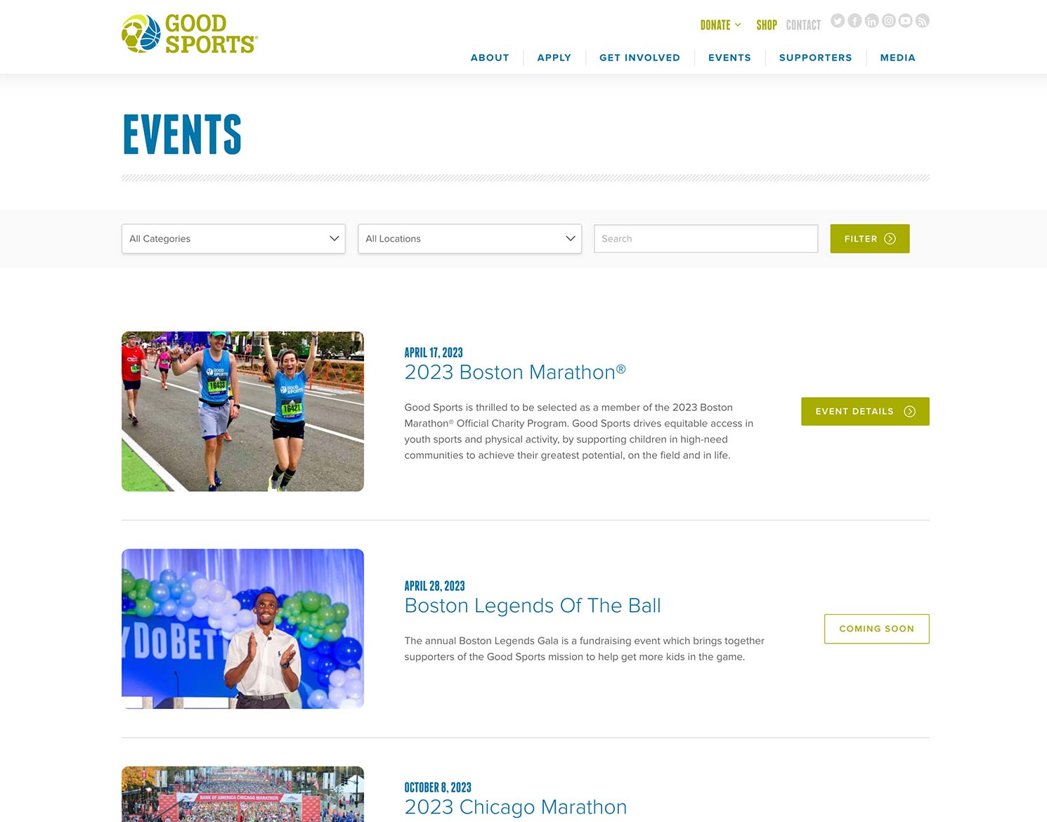 Good Sports website events page