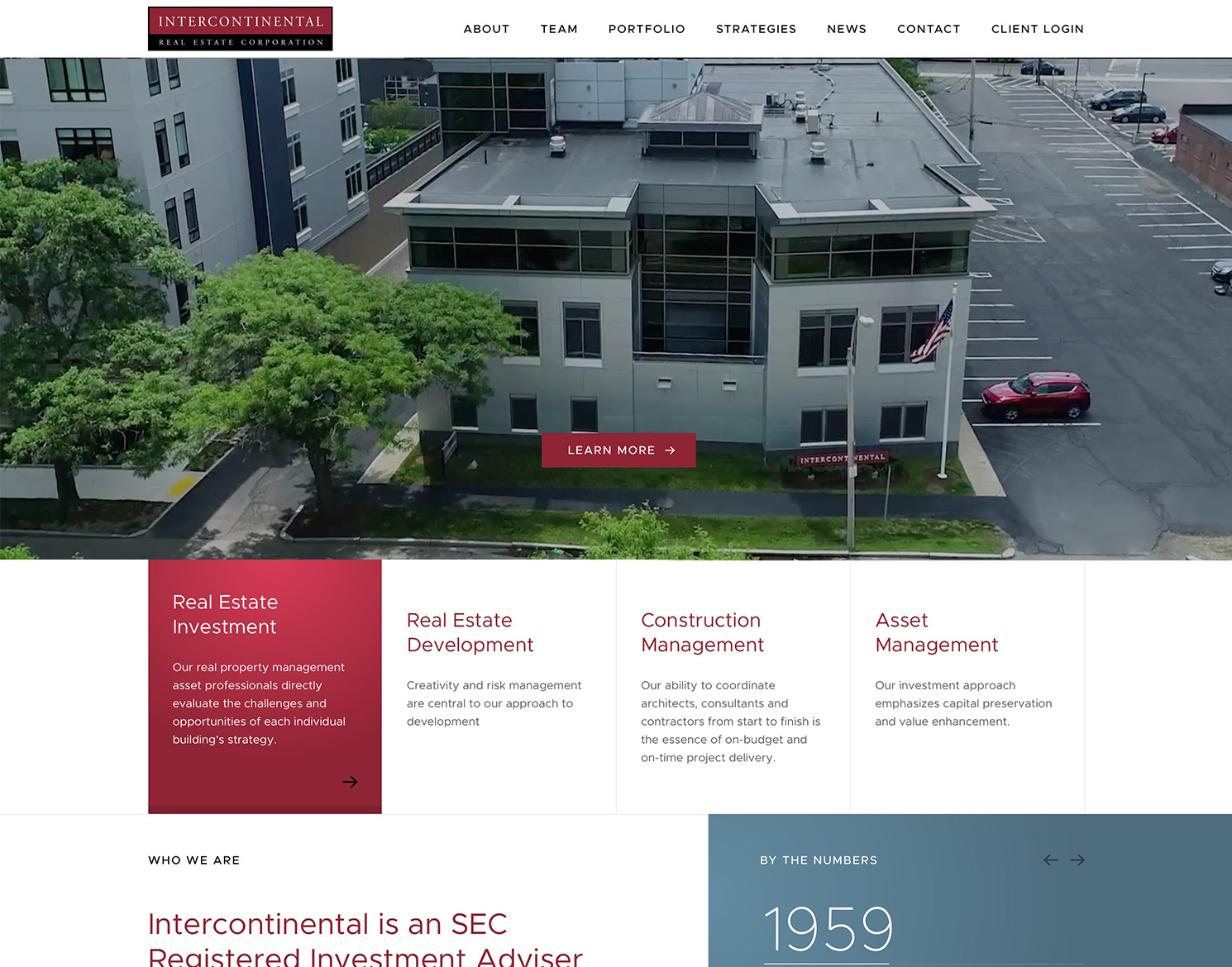 Intercontinental website design homepage showing marketing support