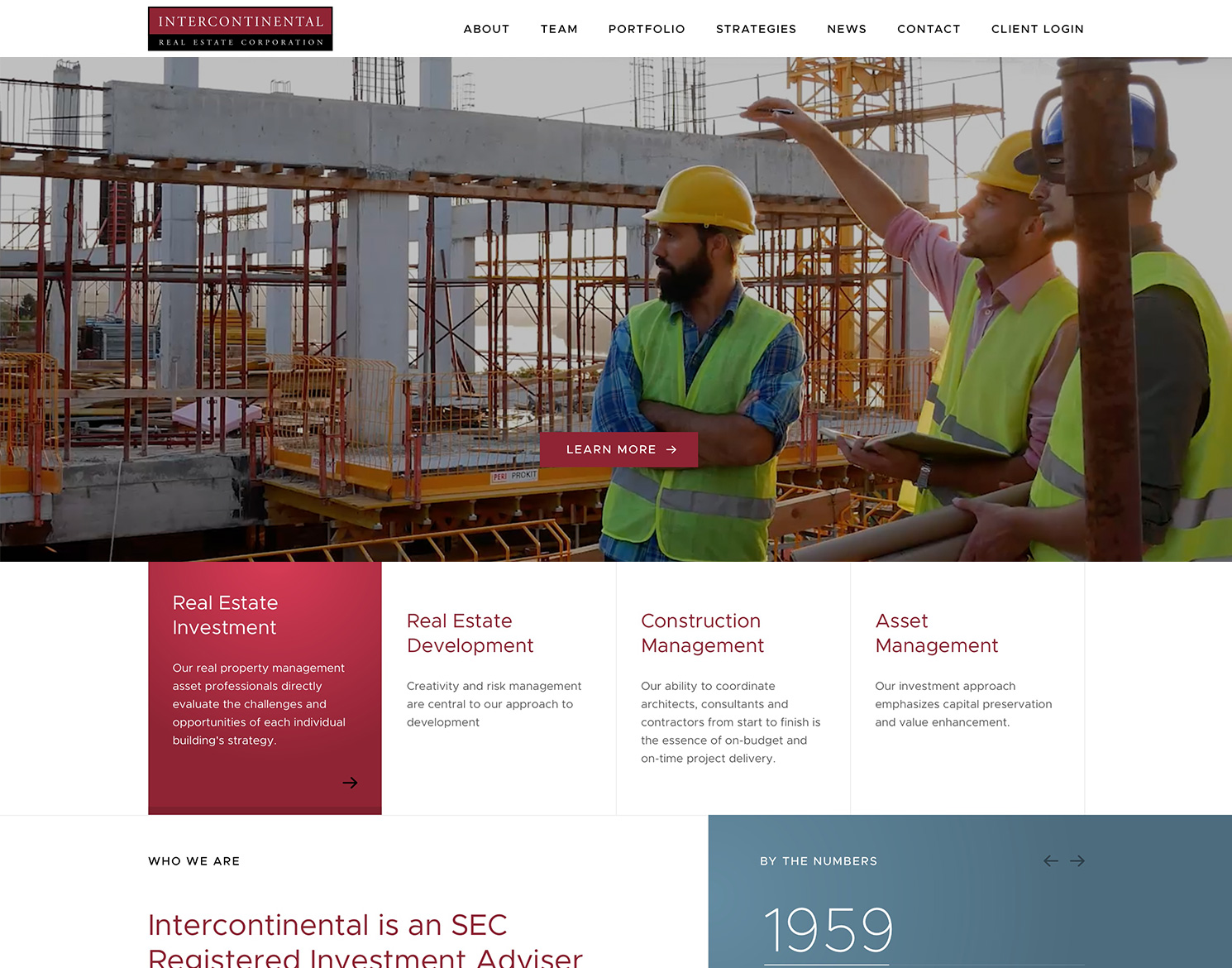 Intercontinental website design homepage showing marketing support
