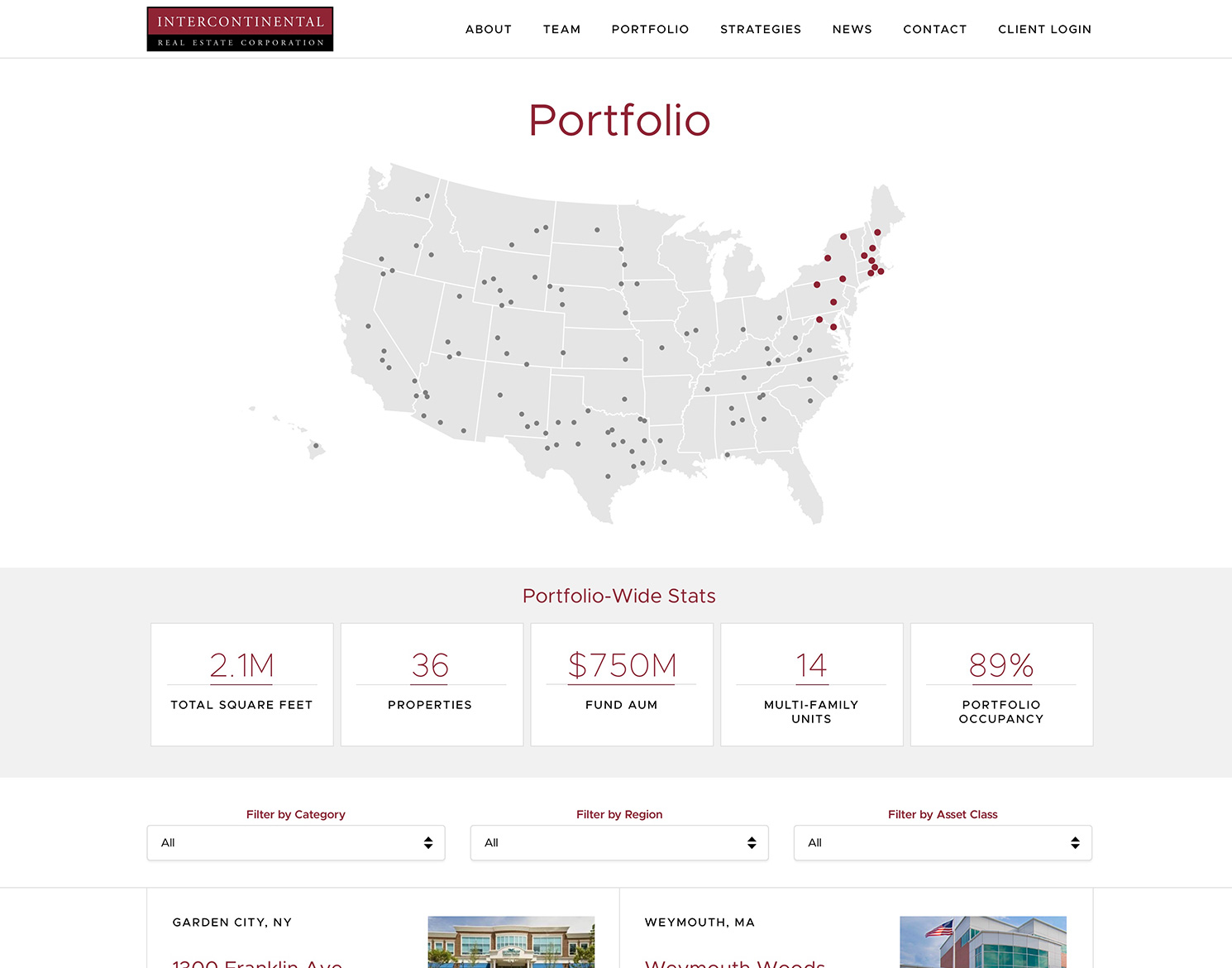 Intercontinental website design portfolio page
