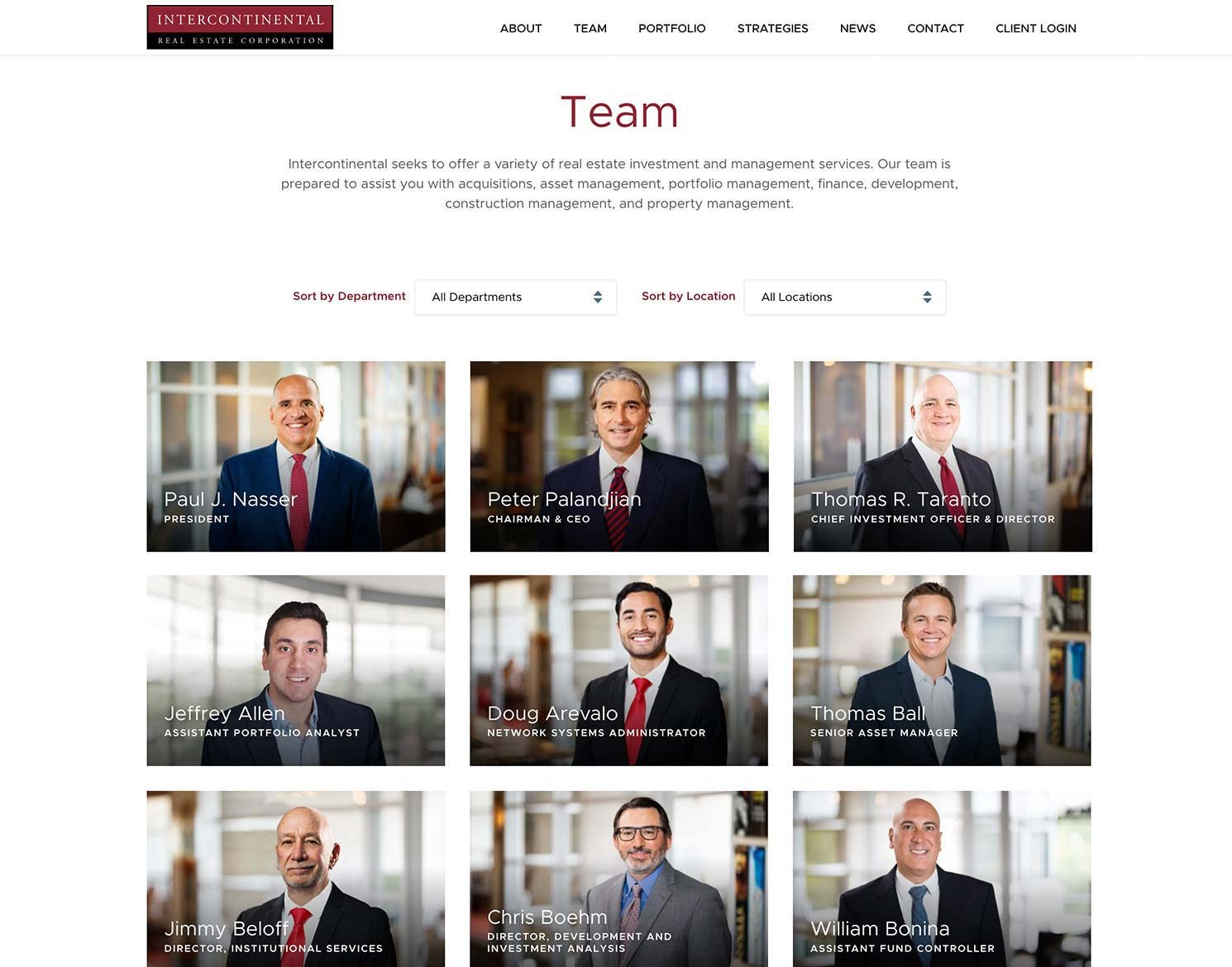 Intercontinental website design team page