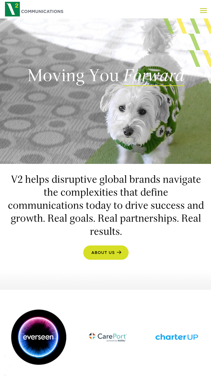 V2 Communications website design landing