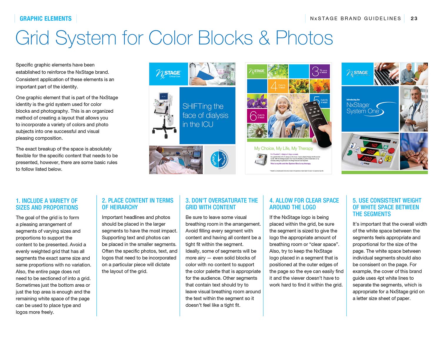 NxStage Brand Guide grid system for blocks & photos