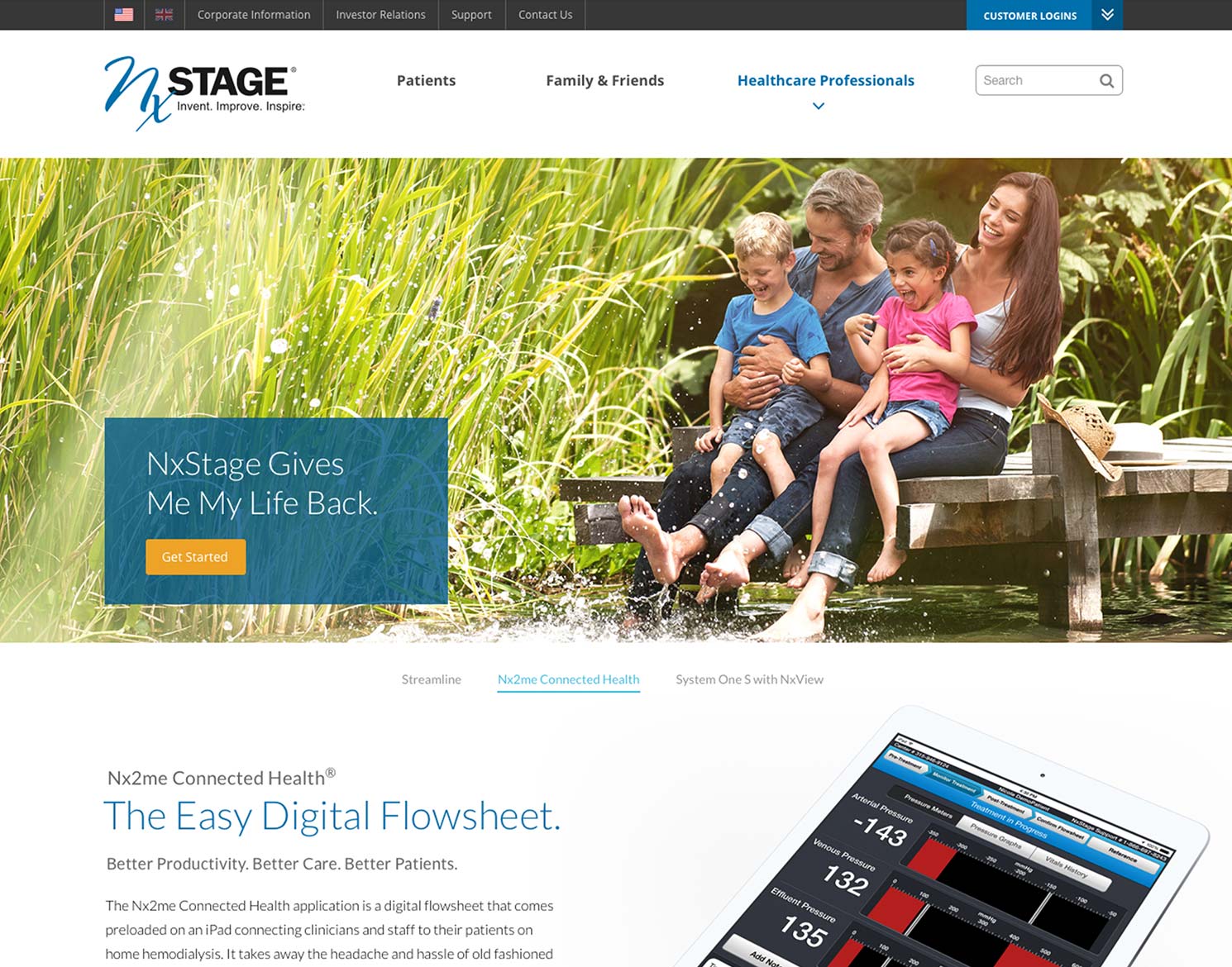 NxStage website homepage design