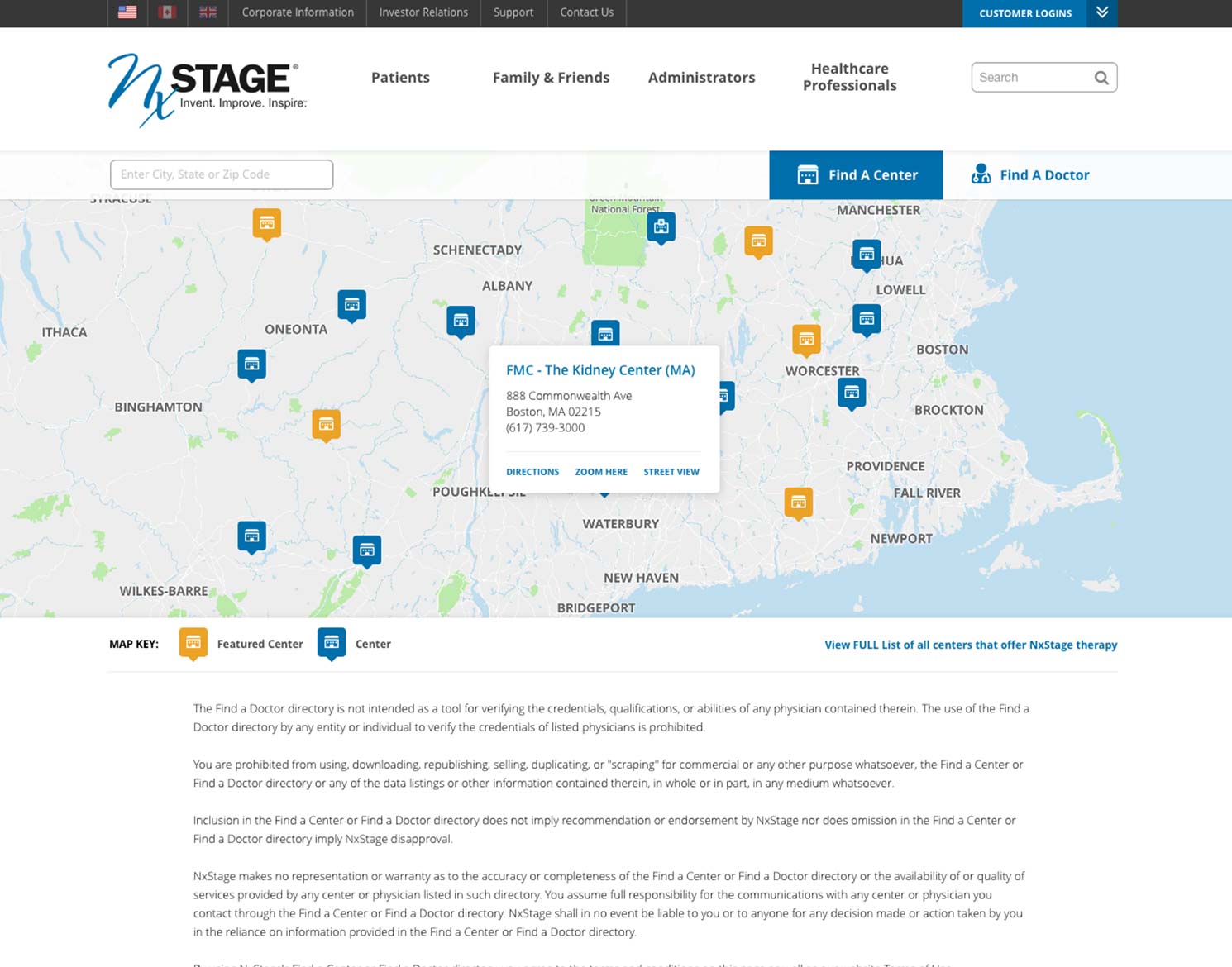 NxStage website map