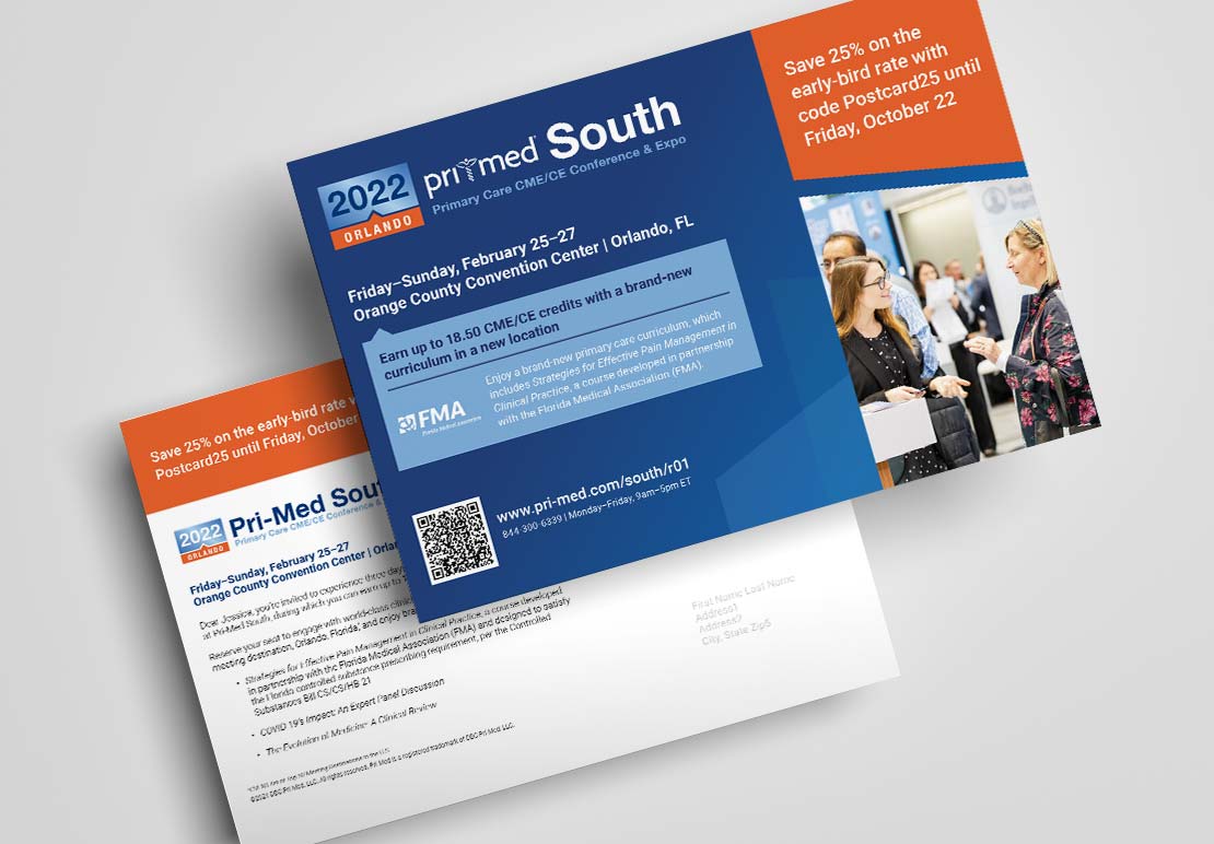 Sample postcards for Pri-Med South postcard direct mail