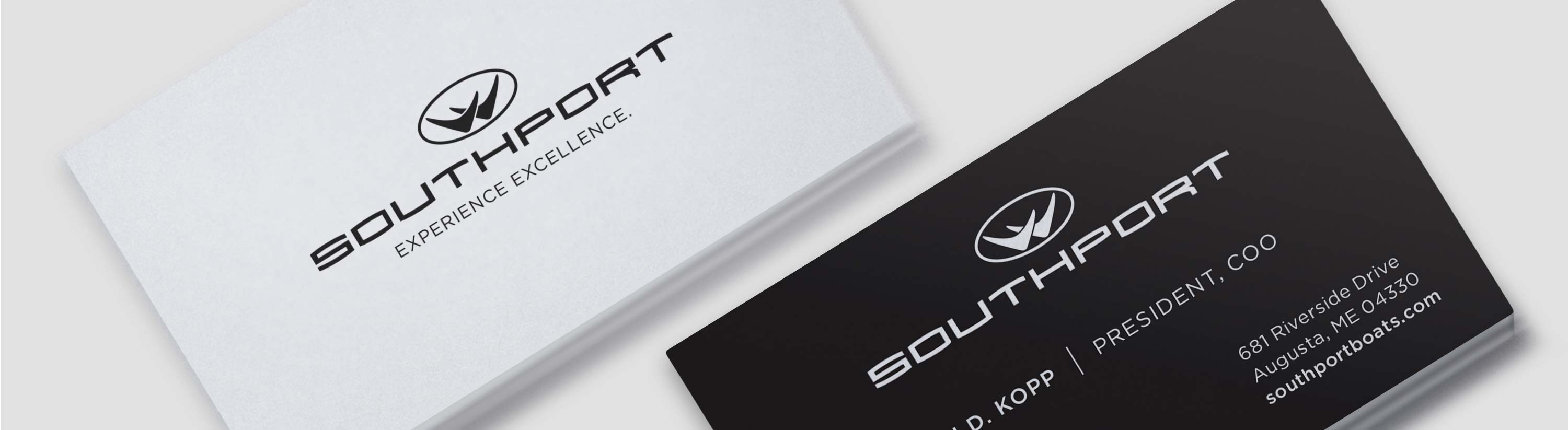 Southport Boats black and white business cards