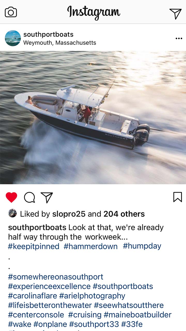 Southport Boats instagram post of boat on water in the city