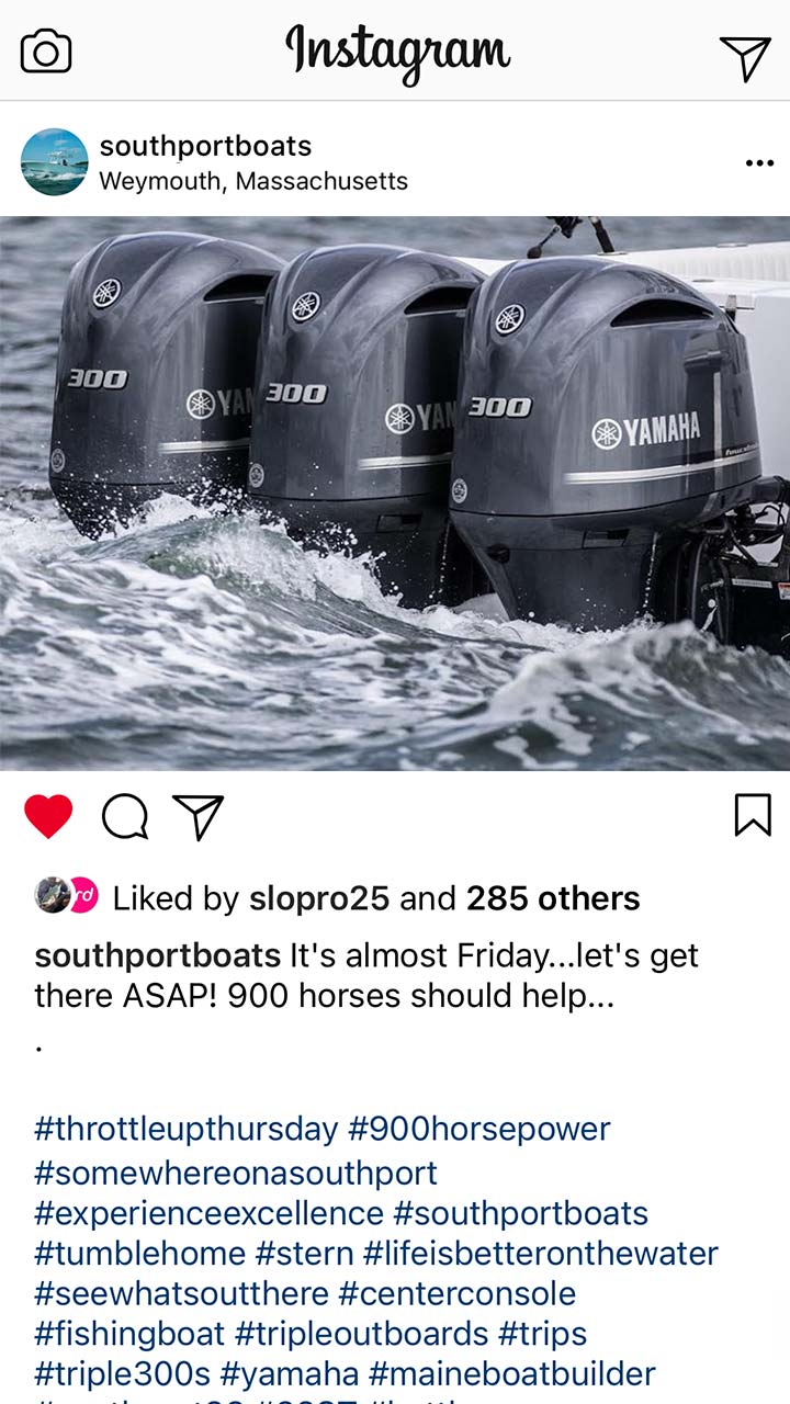 Southport Boats instagram post of boat engines