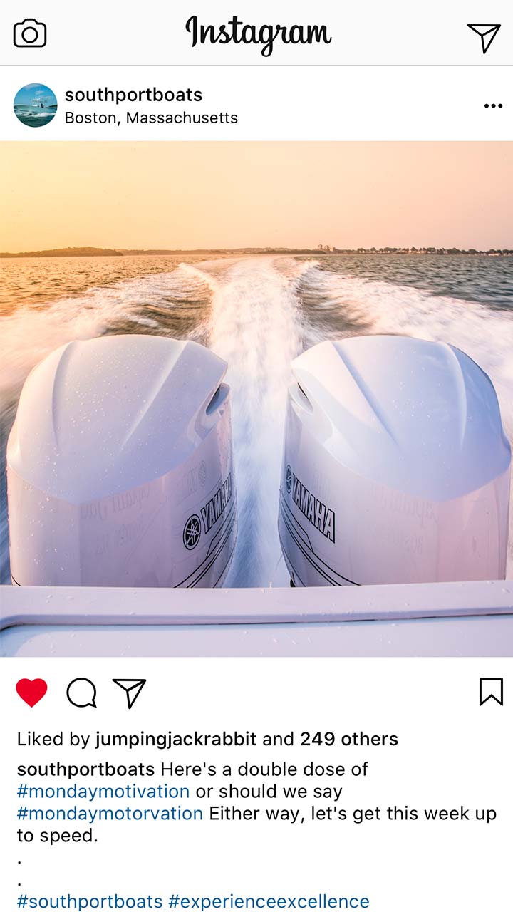 Southport Boats instagram post of boat on water