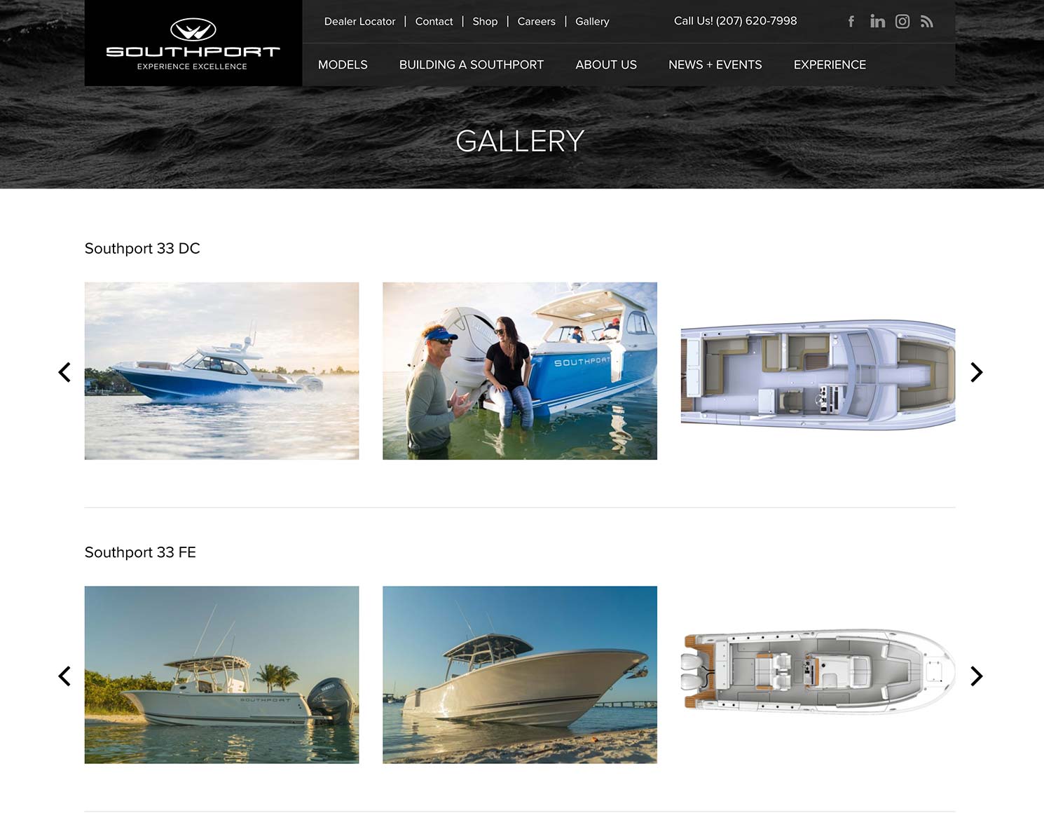 Southport Boats website design showing gallery page