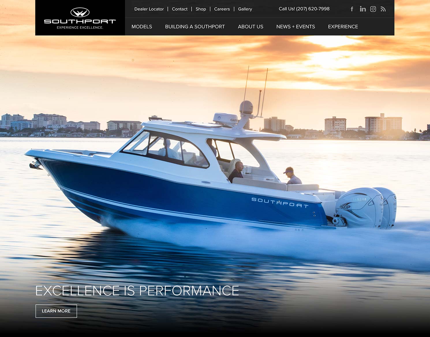 Southport Boats website design showing homepage banner