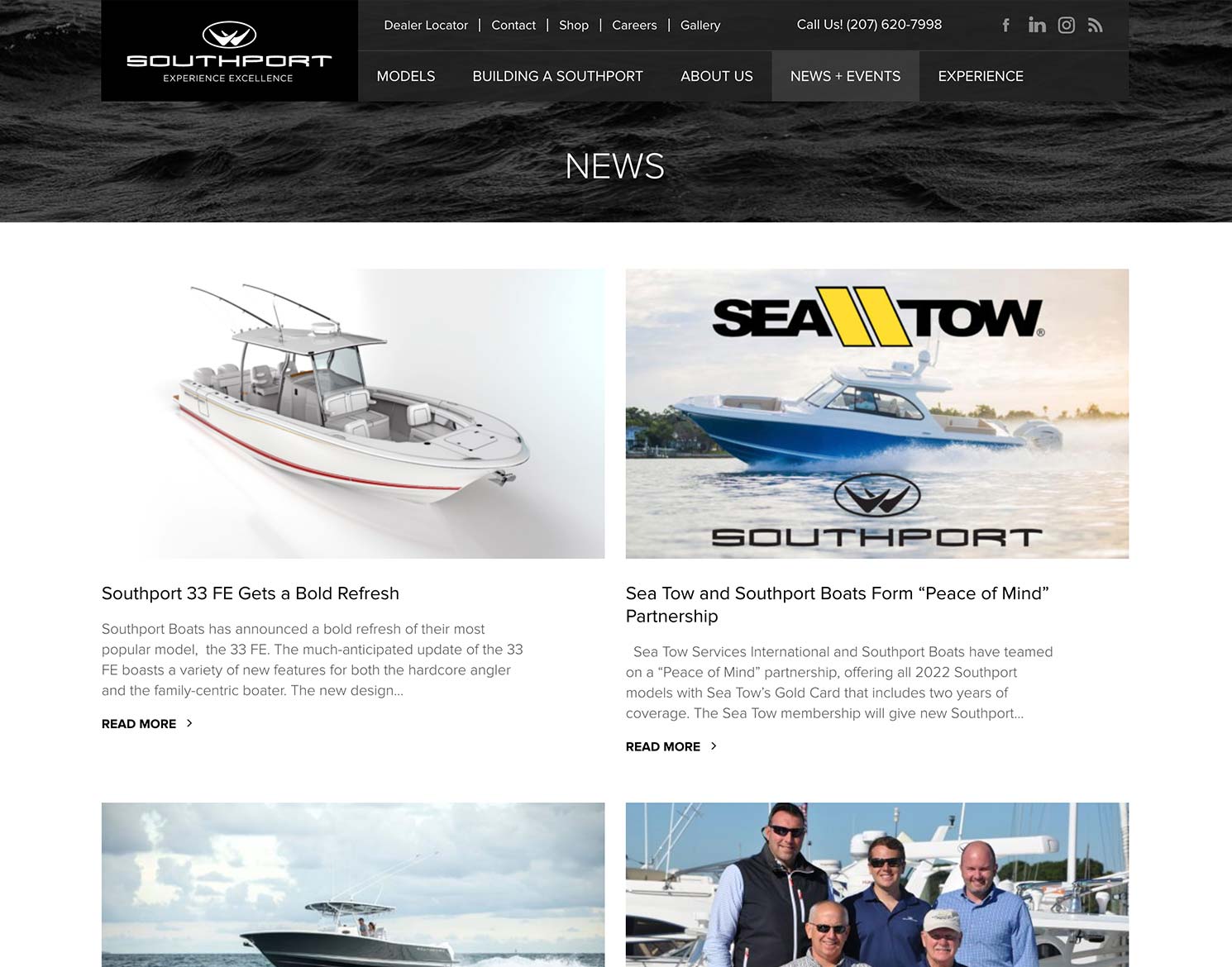 Southport Boats website design showing news page