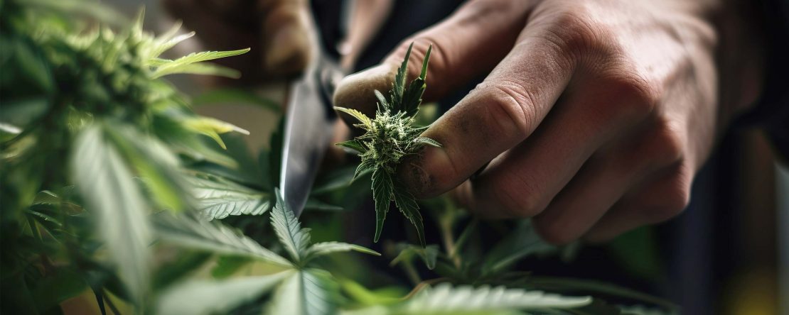 closeup of a person touching a cannabis flower