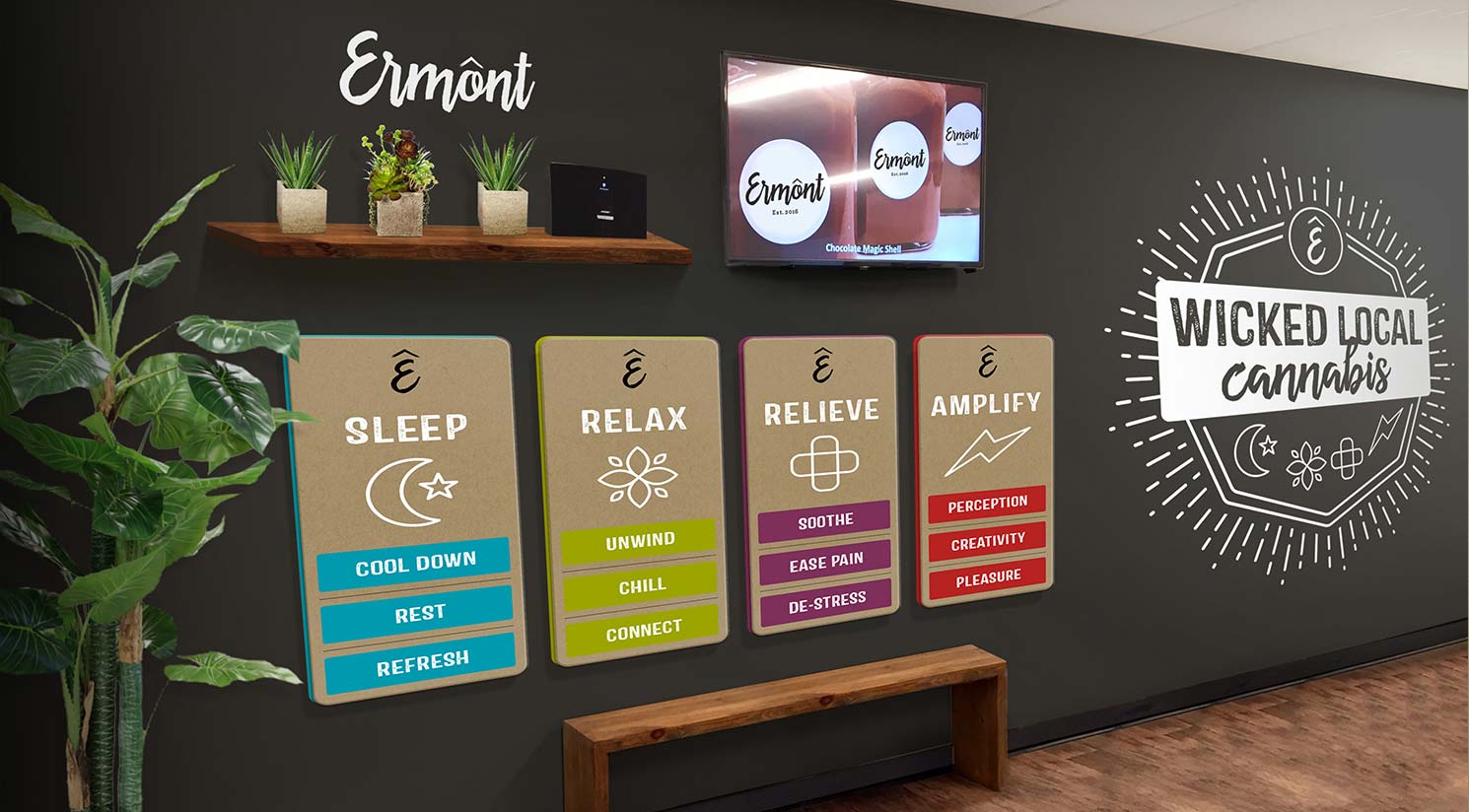 Ermont dispensary signage mock-up designed by Jackrabbit
