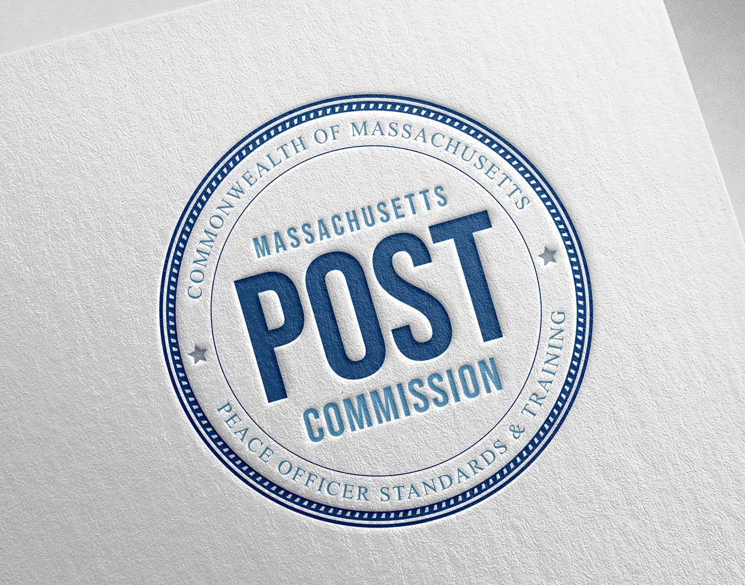 Massachusetts POST Commission logo design letter-pressed on paper
