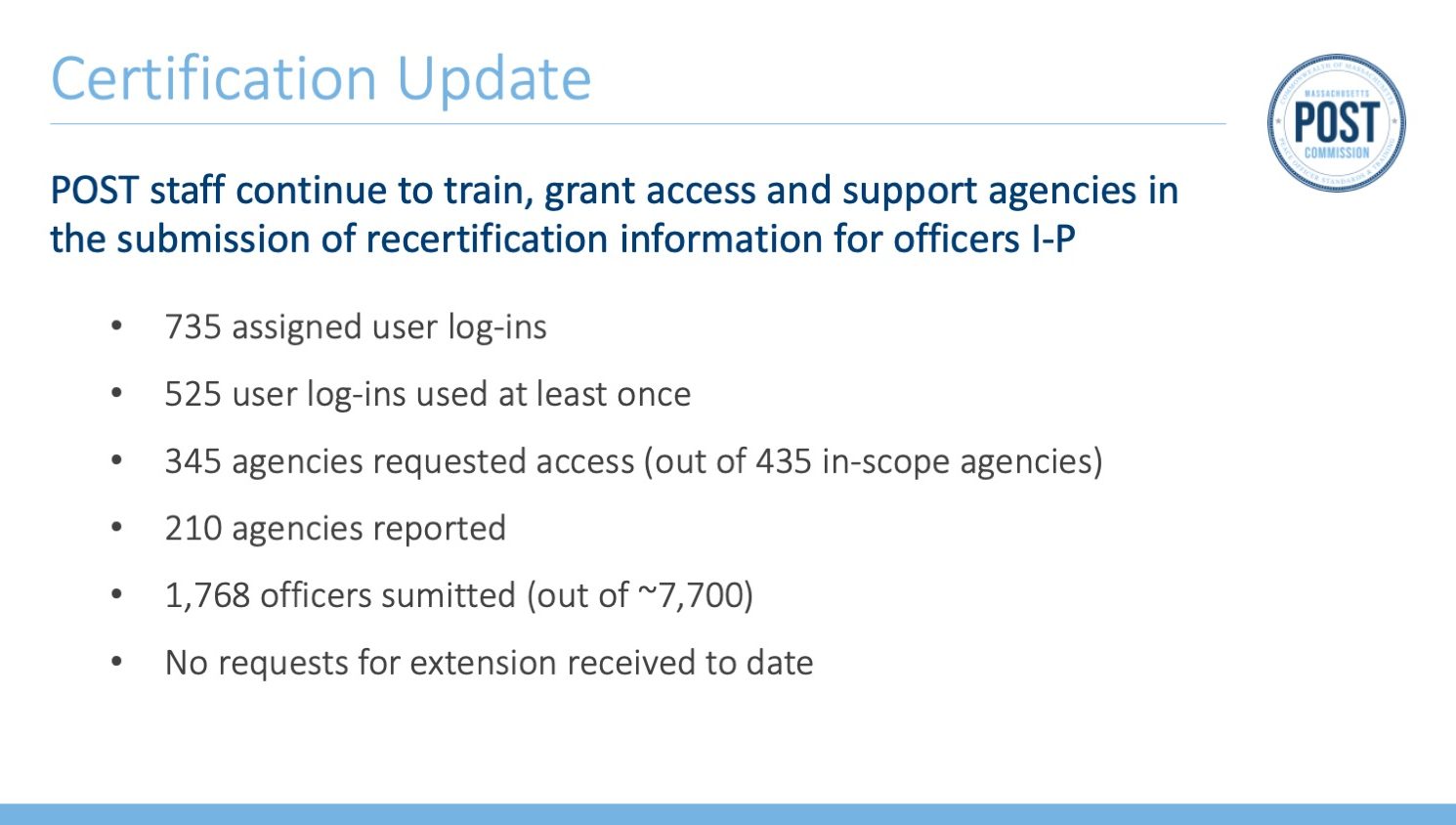 sample powerpoint interior content slide for Massachusetts POST Commission