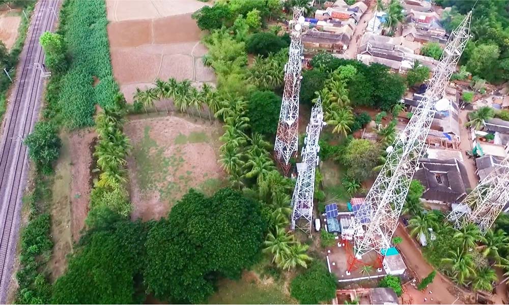 aerial view of cell towers in village