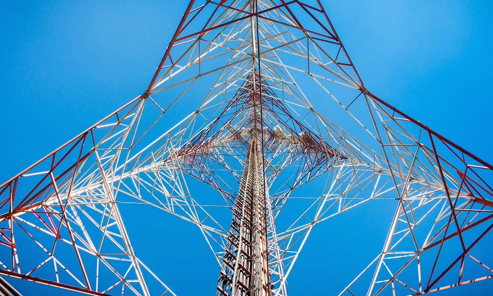 low angle view of a cell tower look up