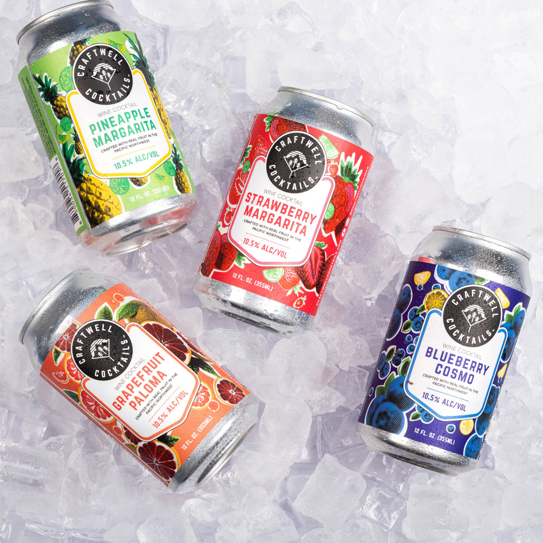 Craftwell Cocktails series of 4 flavors can packaging design