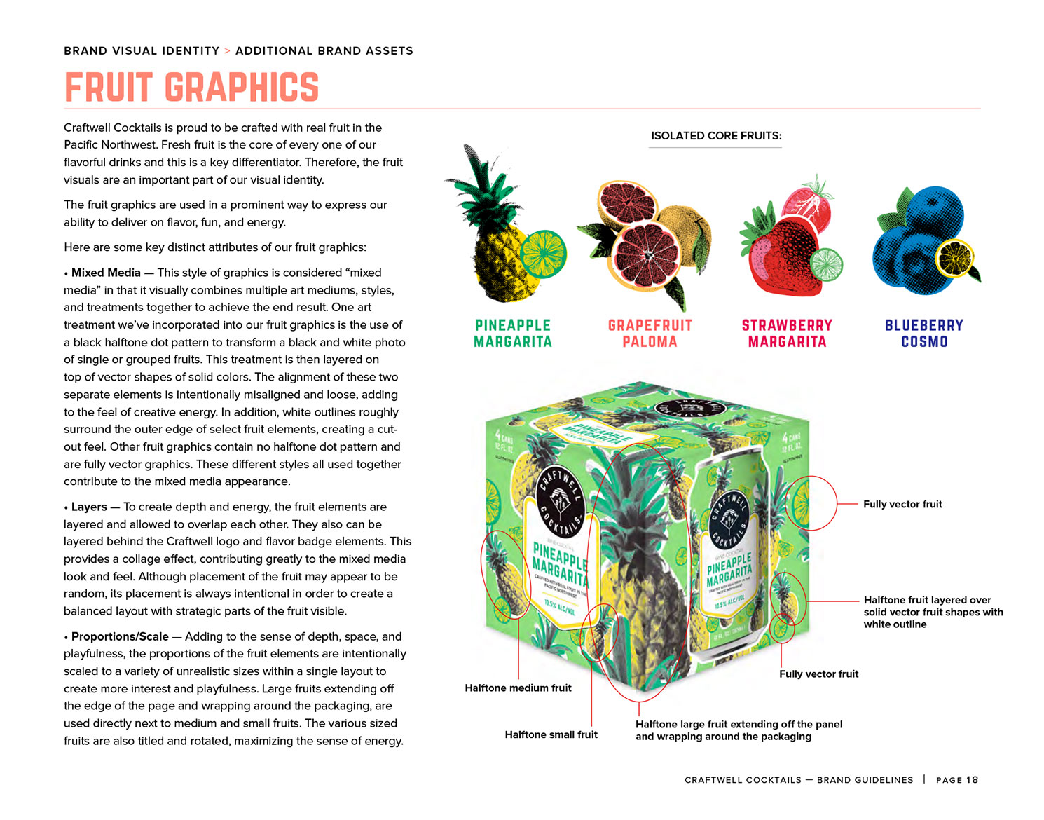 Craftwell Cocktails brand guidelines for fruit graphics on packaging