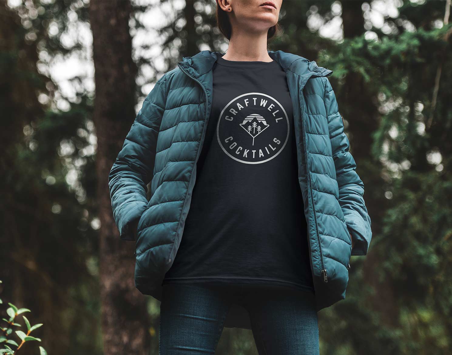 Craftwell Cocktails logo on women's long sleeve black t-shirt
